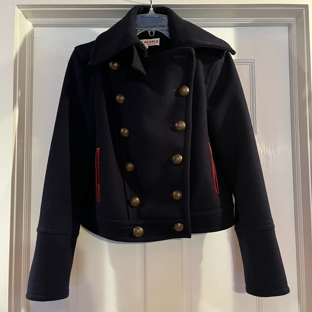 Free People Navy Wool Peacoat
